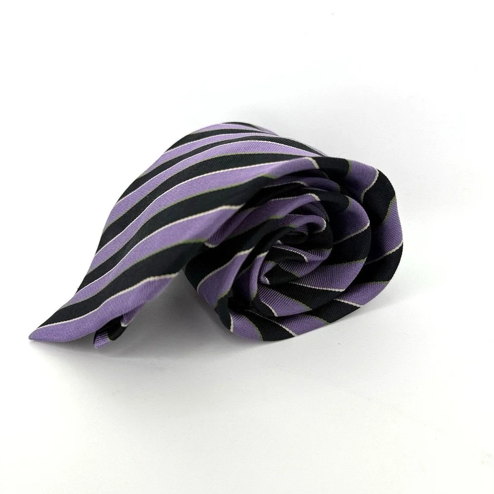 VTG Ossomani Purple Black‎ Striped Silk Necktie Handmade Extra Long 67